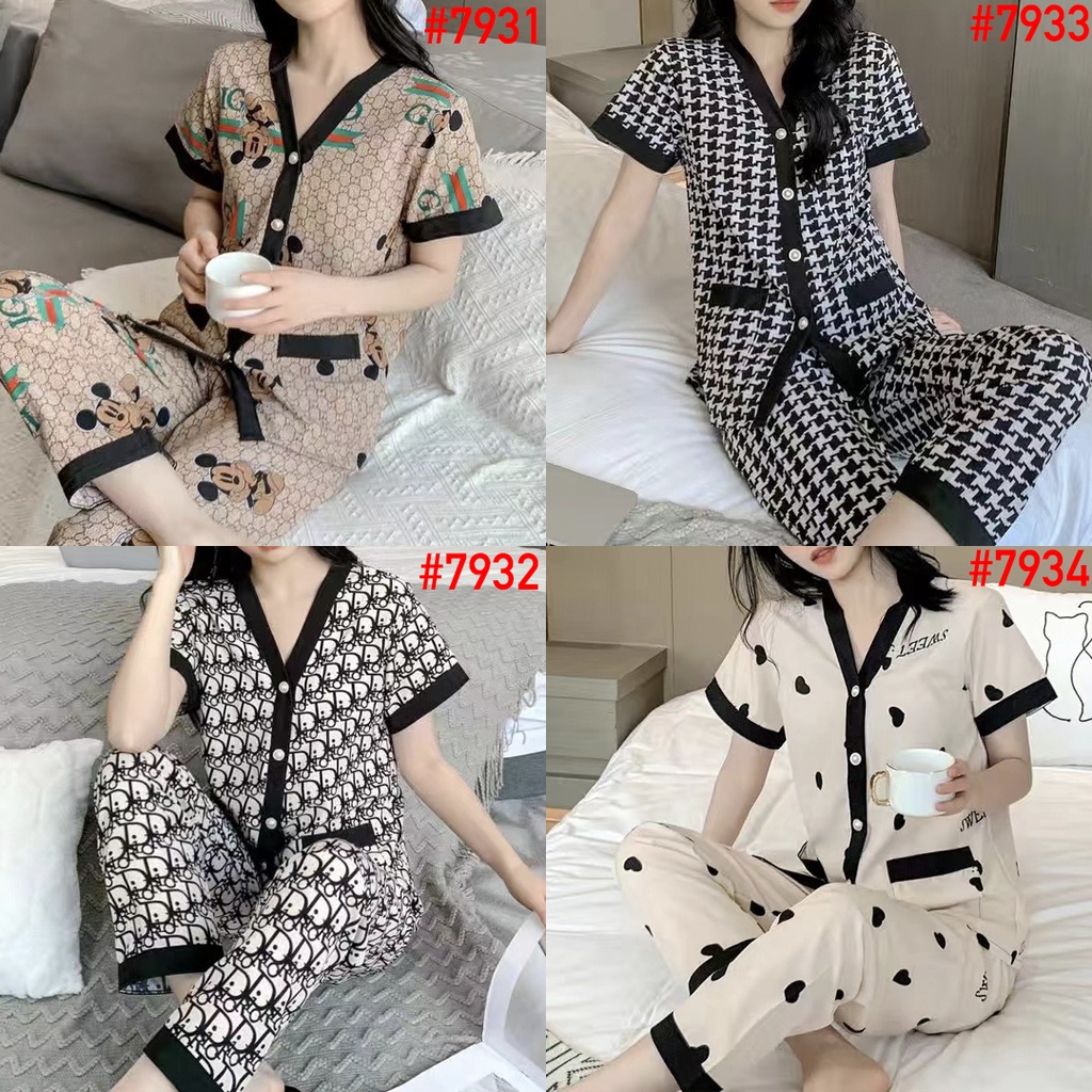 PREMIUM Piyama Korea JUMBO Baju Tidur Wanita Dewasa Bahan Satin Lengan Pendek Panjang Celana Pendek Panjang Powysuit