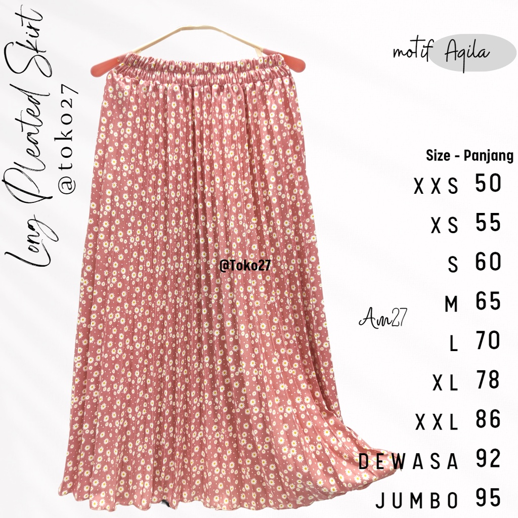 Long Pleated Skirt Kids Rok Plisket Anak 1-12 tahun - Panjang Motif Akila