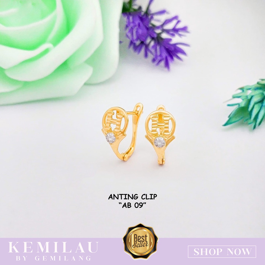 ANTING CLIP ANTING JEPIT GOLD EMAS ASLI MODEL BREN KEKINIAN H3RMES KADAR 375(8K) LENGKAP DENGAN SURA