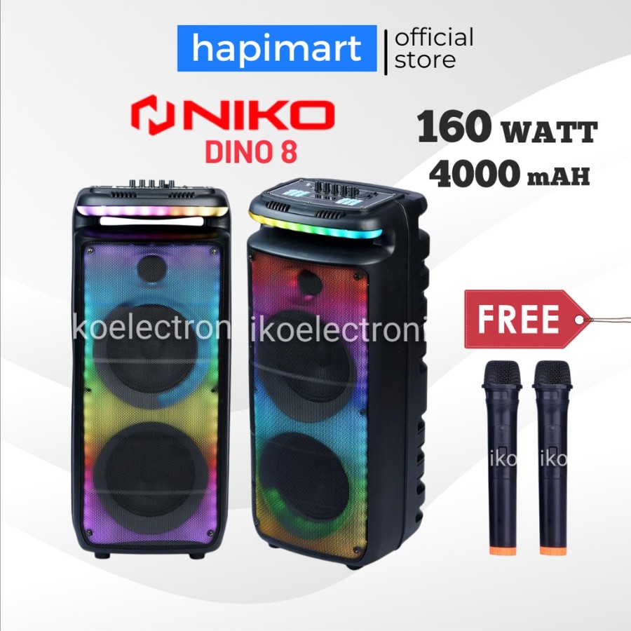 NIKO  Speaker Bluetooth Portable Meeting DINO 8 - 160 Watt FREE 2 Mic