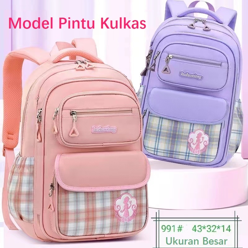 Tas Ransel Anak Sekolah Perempuan Besar SD Import Backpack Sekolah Cewek Pintu Kulkas 991