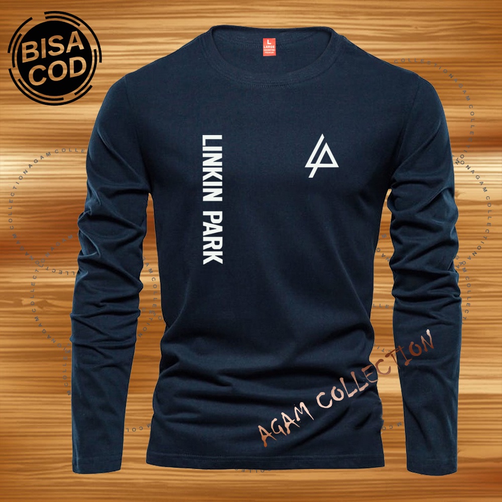 Agam Collection Baju Kaos Distro LP KirKa Text Putih Lengan Panjang Premium Quality Kaos Pria Keren Kaos Cewek/Cowok