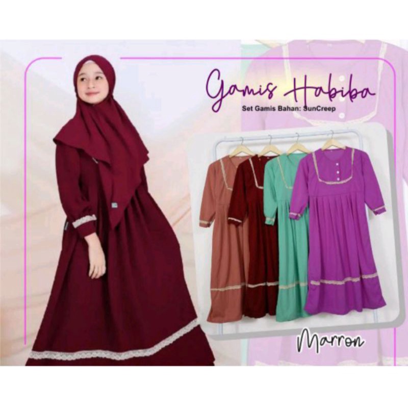 Pakaian muslim  syar'i Habibah/Baju gamis anak perempuan  usia 1 - 14 tahun
