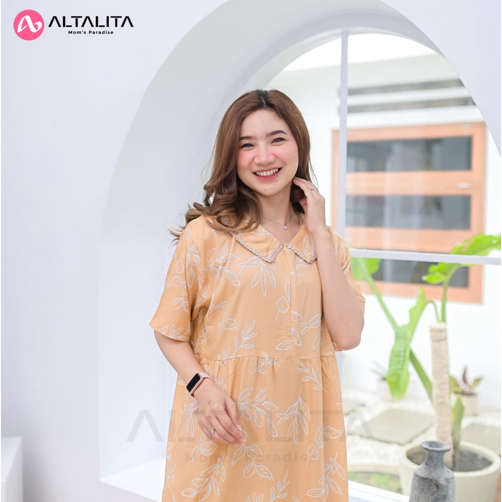 Altalita - Daster Kerah Renda Cantik Bahan Rayon Premium Wanita Remaja Kekinian Busui Panjang Semata Kaki Lengan Pendek Jumbo LD 120