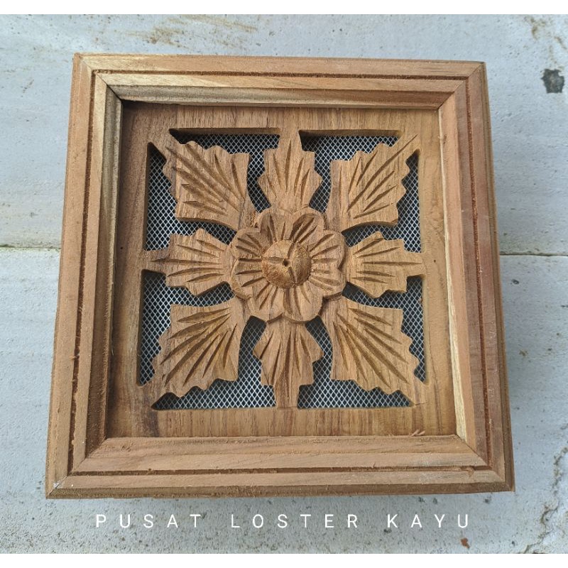loster kayu jati motif bunga mawar + kawatnyamuk ukuran 25x25x10