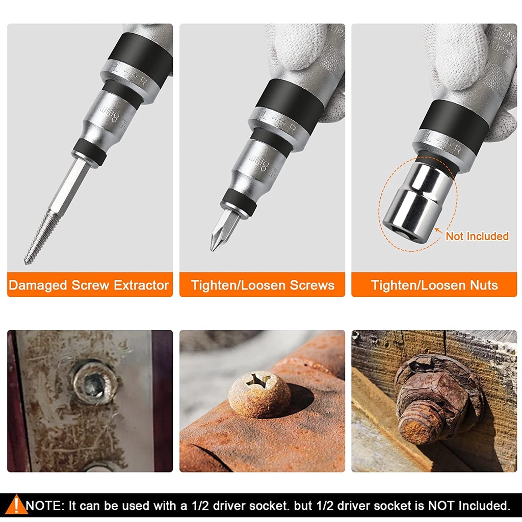 12/13pcs Obeng Ketok Set Getok Putar Set Impact S2 Drill Bit Driver Non-Karat Impact Screwdriver Set Box Besi Vessel