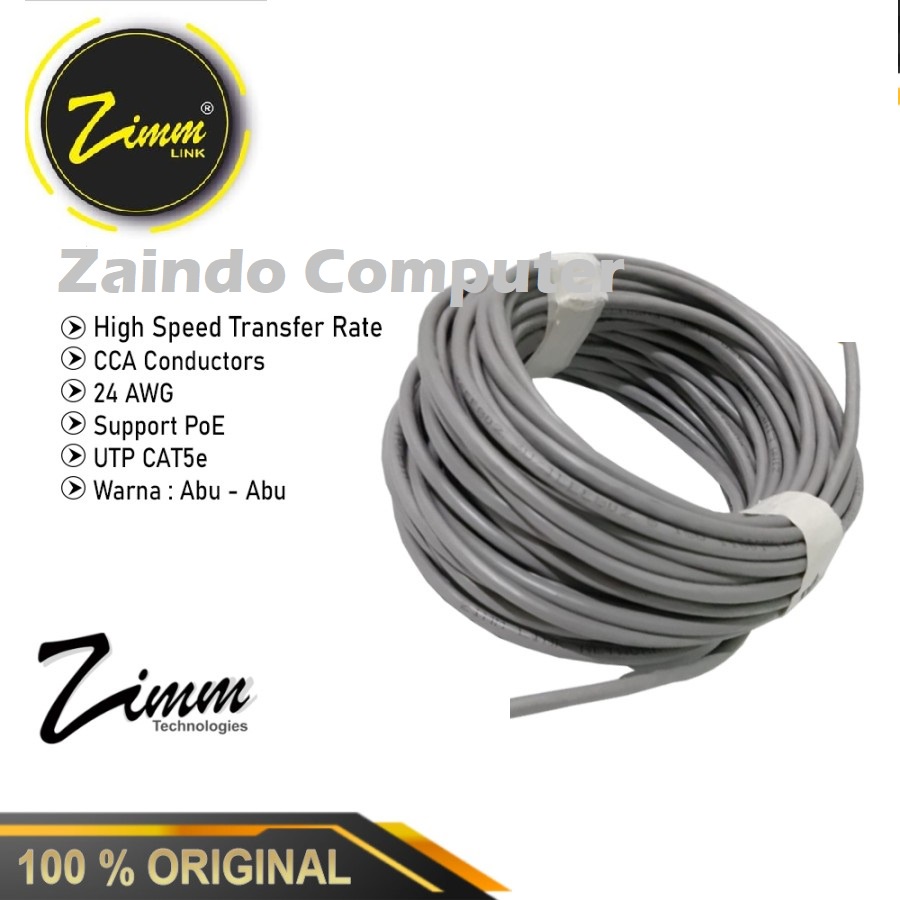 KABEL LAN UTP CAT 5E ZIMM LINK 305M, KABEL LAN ZIMMLINK CAT 5E / KABEL LAN UTP  ZIMM LINK WARNA ABU-ABU / HITAM