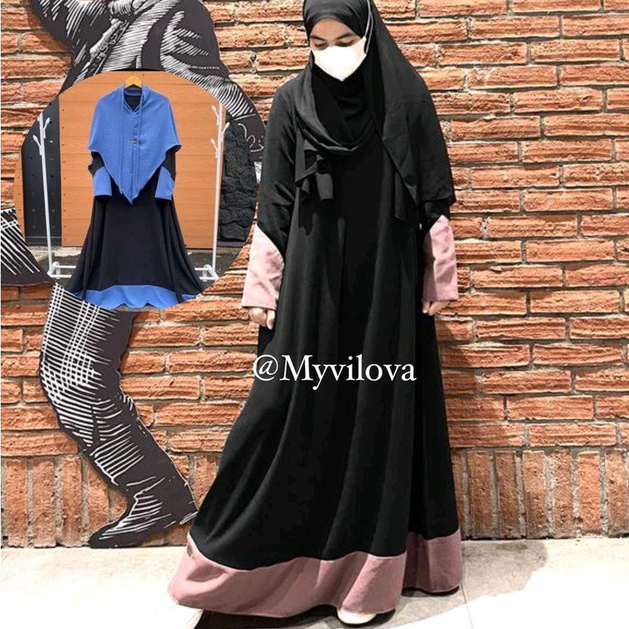 Abaya Marinka Set Khimar Syari Terbaru Abaya Dress Lebaran Bahan Crinkle Airflow Premium Fashion Muslim Wanita Gamis Abaya Kekinian Bisa COD