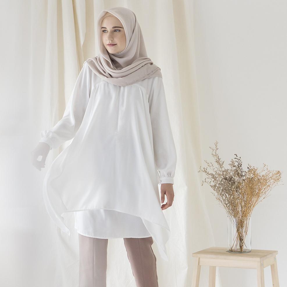 LANGSUNG ORDER Nayaka by Aska Label - Tunik panjang dua lapis busui friendly warna putih, dusty pink