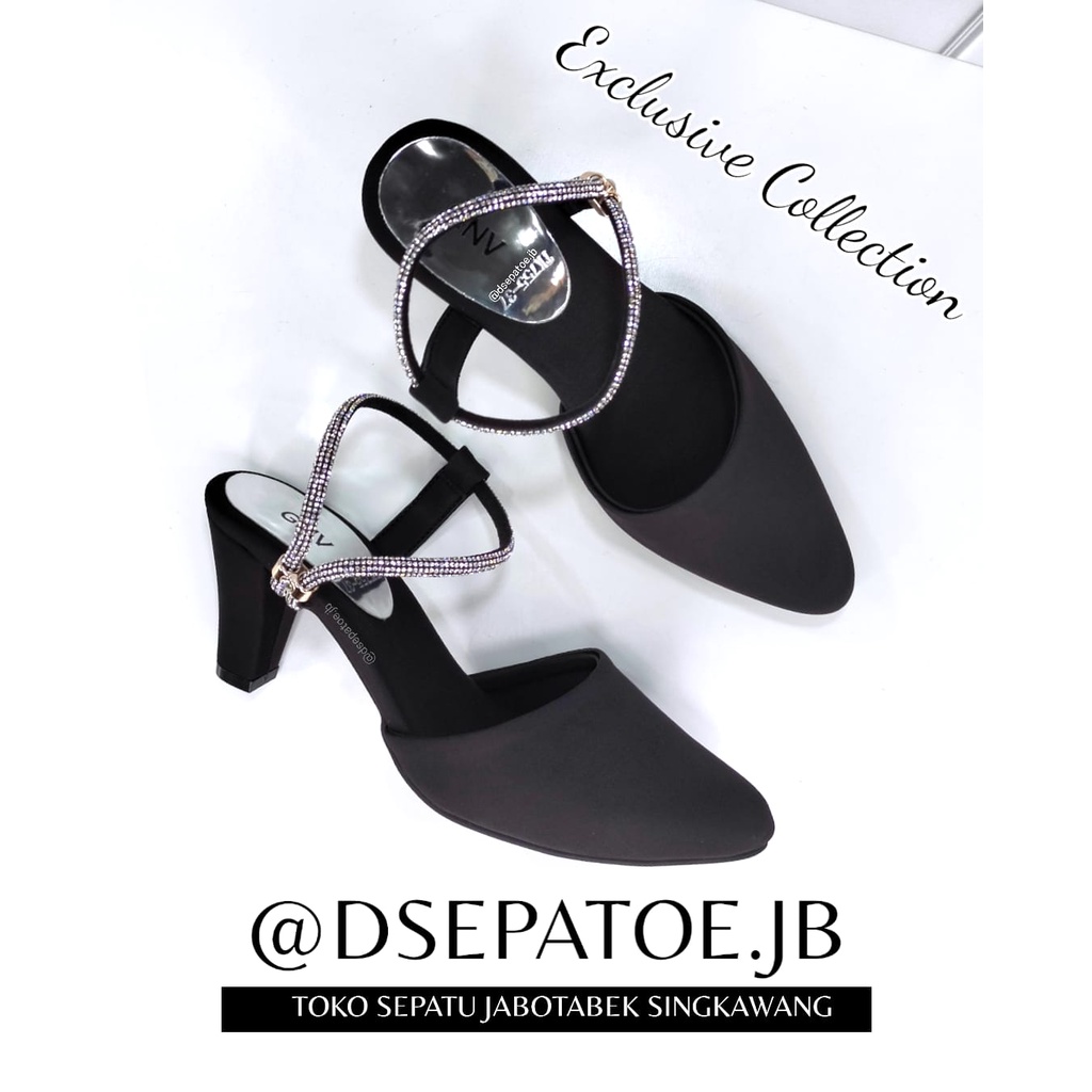 Sandal sepatu fashion wanita slingback GINNOVA size 36 37 38 39 40 41 42 warna hitam slide slip on s