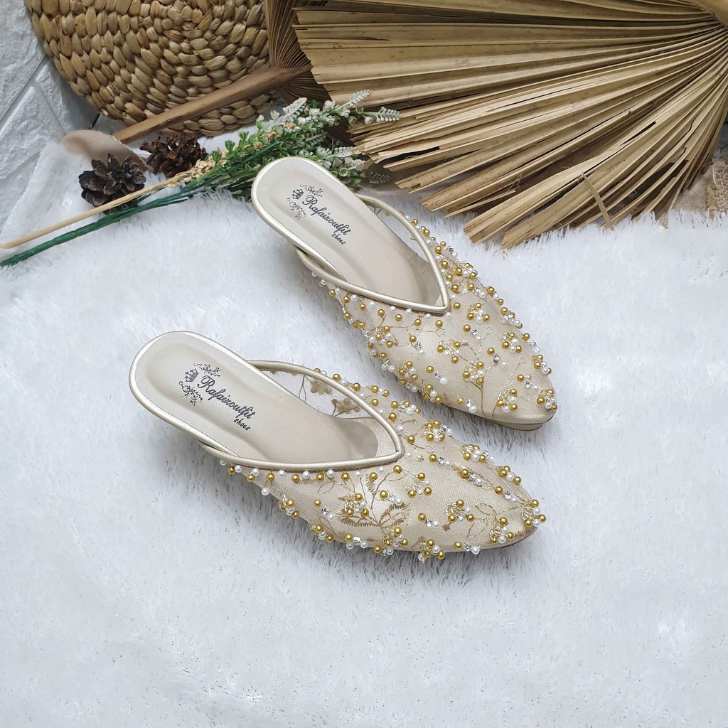 Sepatu wedding pesta cantik marrisa gold 7cm runcing