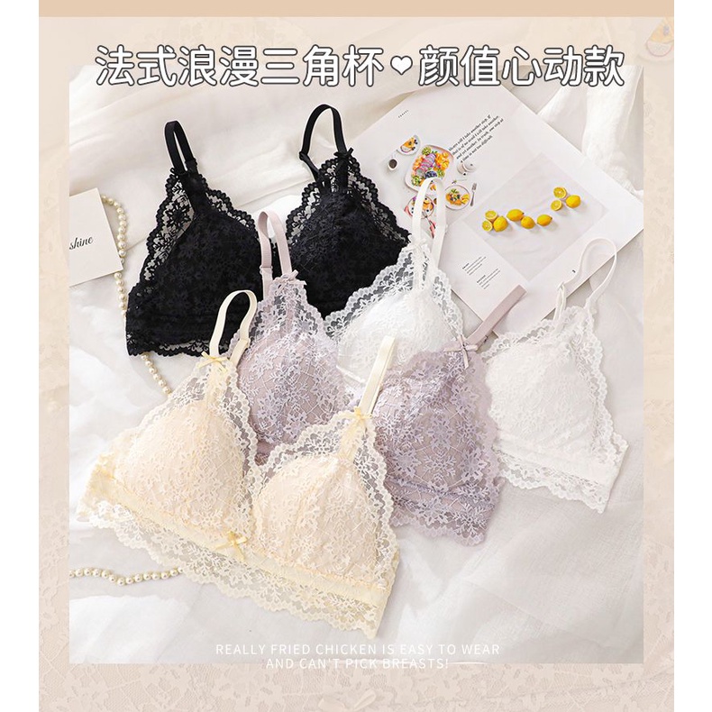 Pakaian dalam musim panas bagian tipis tanpa bra renda cincin baja bra gadis-gadis dada kecil set br