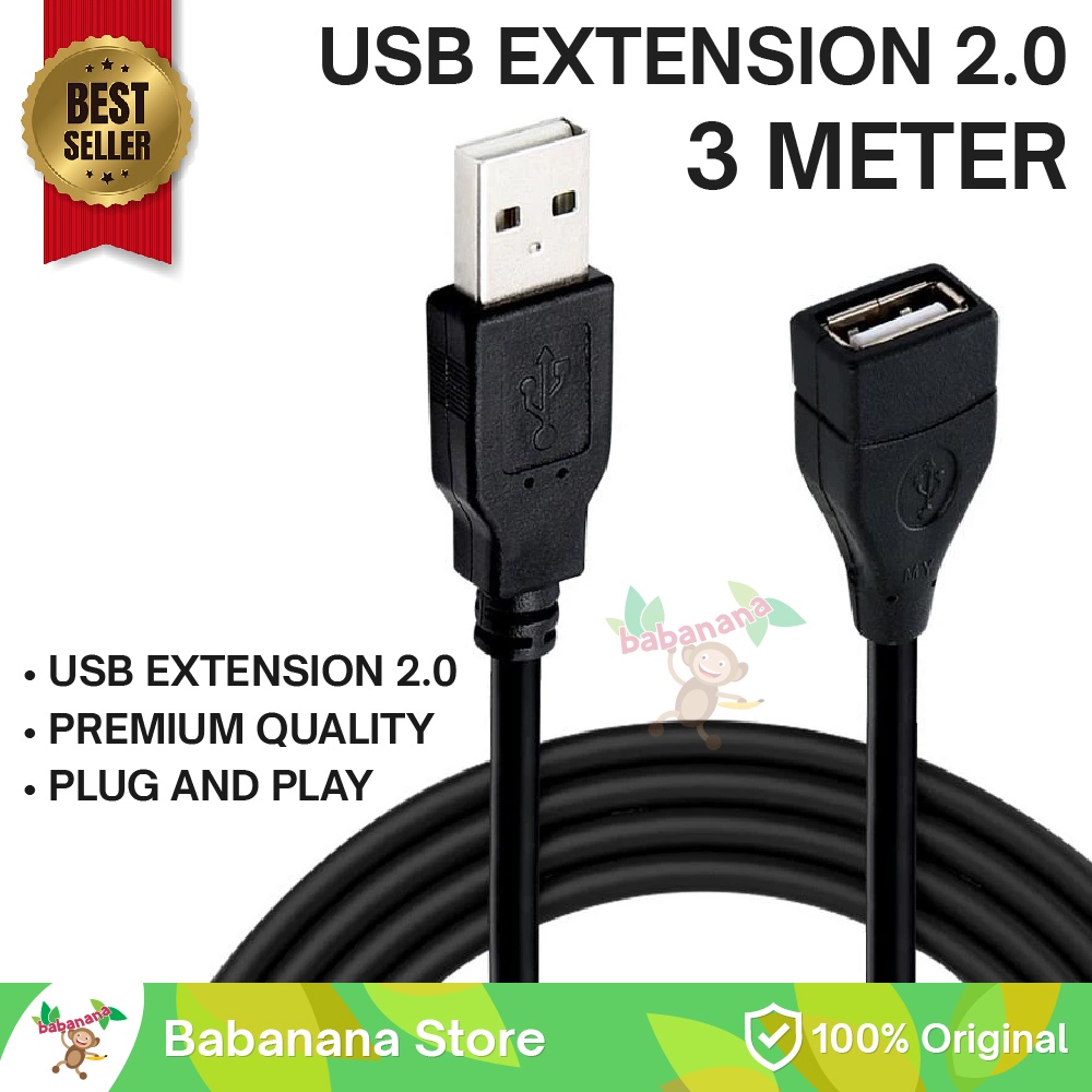 KABEL USB 2.0 EXTENSION 3 METER PERPANJANGAN EXTENDER HITAM CABLE