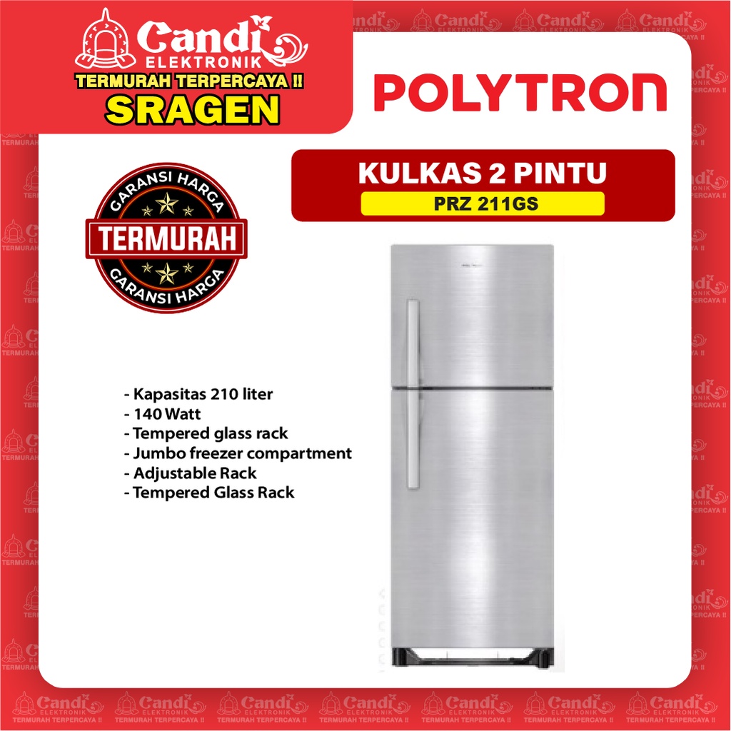 POLYTRON Kulkas 2 Pintu 210 Liter PRZ 211GS