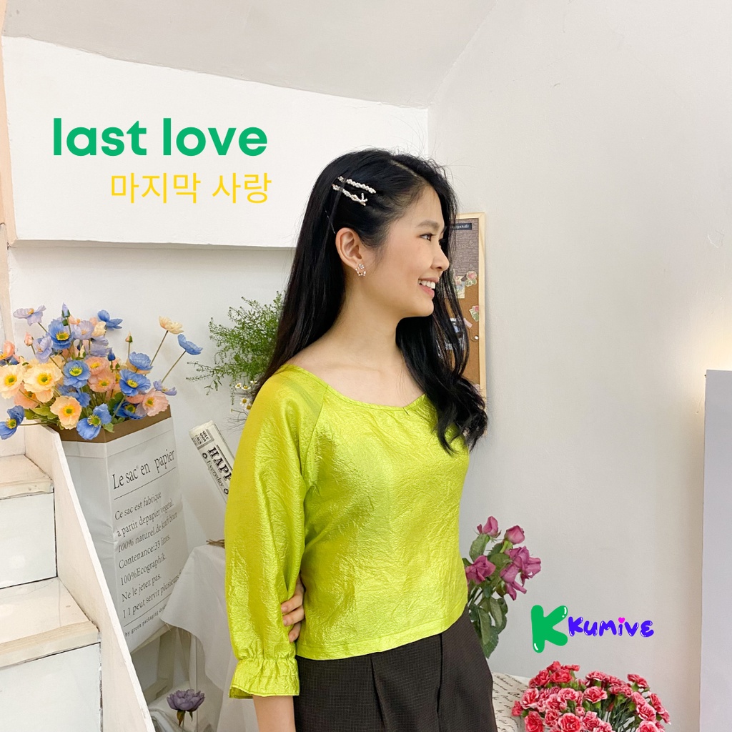 LAST LOVE - off shoulder sabrina top / baju korea konser hijau neon nct shiny