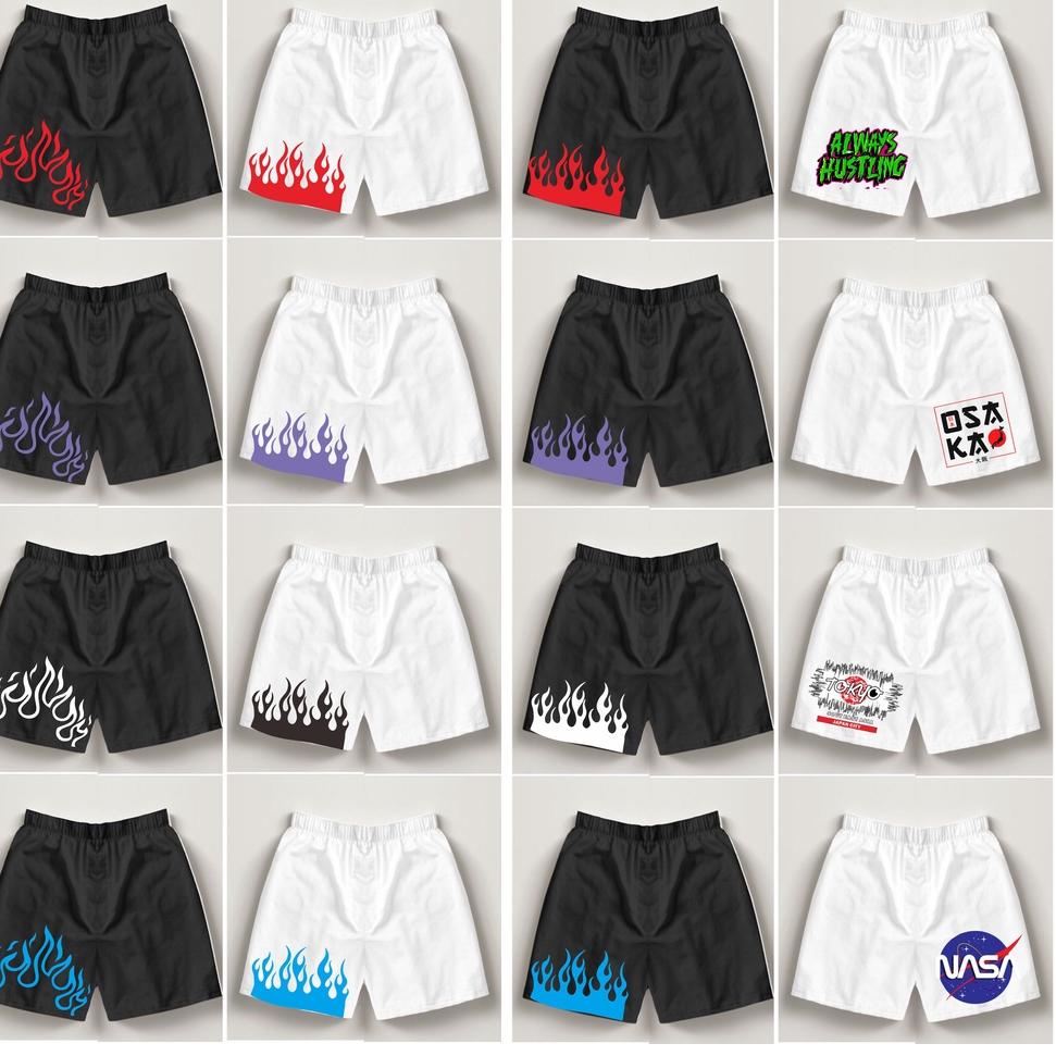 [MNS.4Fe23p] Boxer pria motif api kuning merah putih biru white red yelow purple bahan loto