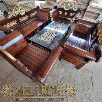 Set Kursi Madura Kayu Jati Finishing Natural Melamine Kombinasi Emas