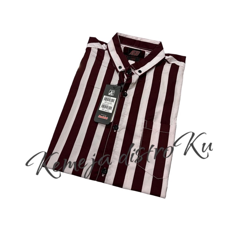 Kemeja Salur Pria Stripe Lengan Pendek Cowok Baju Garis-garis Belang Liris Setrip M L XL