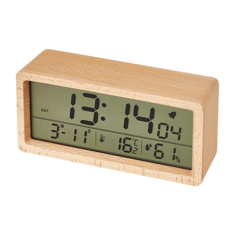 VULCA Jam Meja Kayu LED Digital Alarm Clock Wooden Temperature + Date