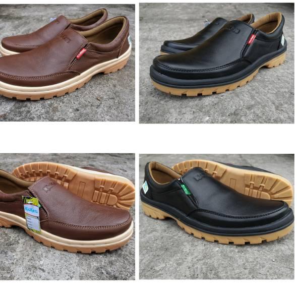 ❄ Sepatu kickers casual pria bahan kulit sapi sepatu santai kulit ❂