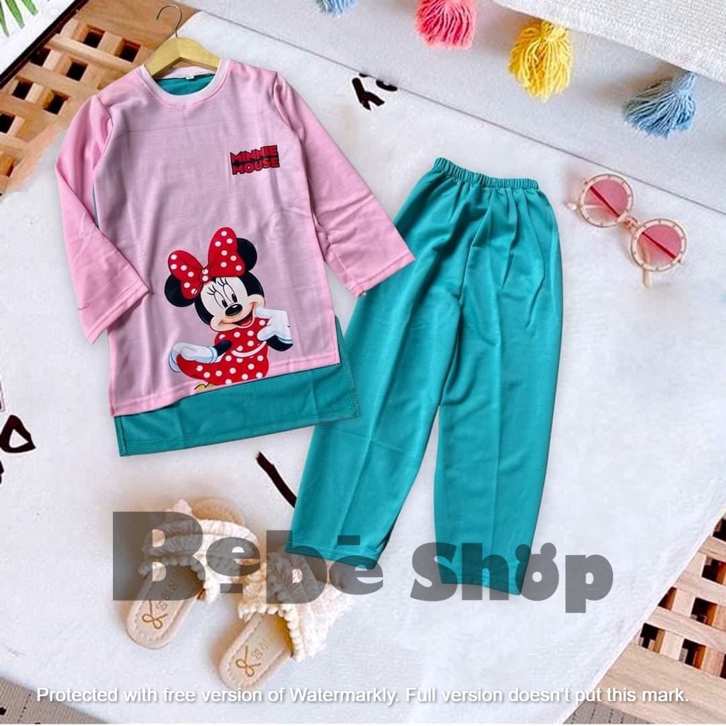 Baju anak perempuan motif mikymaousee banyak pilihan warna usia  2 sampai 12 tahun