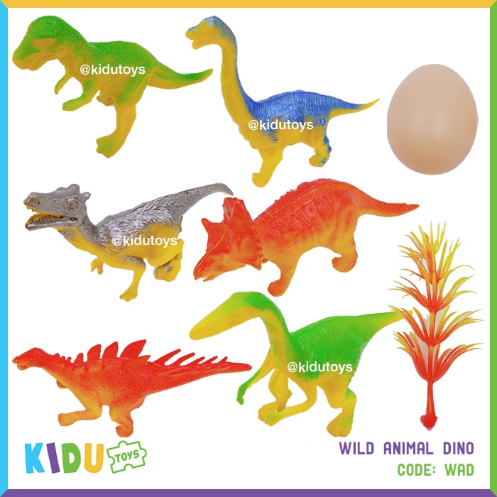 Mainan Anak 6 Pcs Forest Miniatur Dino / Hewan Dinosaurus Wild Animal Dino Kidu Toys