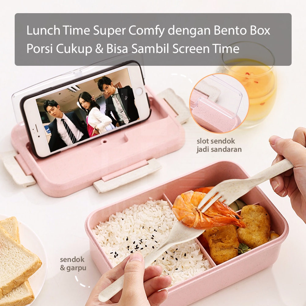 HUGO Kotak Makan Bekal / Lunchbox Jerami Gandum Natural 1200ml Anti Tumpah