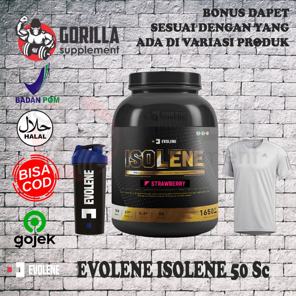 Evolene ISOLENE 50 sachet Whey Protein Isolate BPOM 1650 Gram Iso Lene HALAL Suplemen Fitness Diet