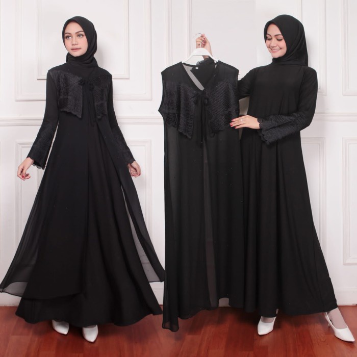 Gamis GAMIS ABAYA TURKEY / GAMIS WANITA / BAJU MUSLIM FULL HITAM BY LARRISSA - Hitam, M(E0B3) ORIGIN