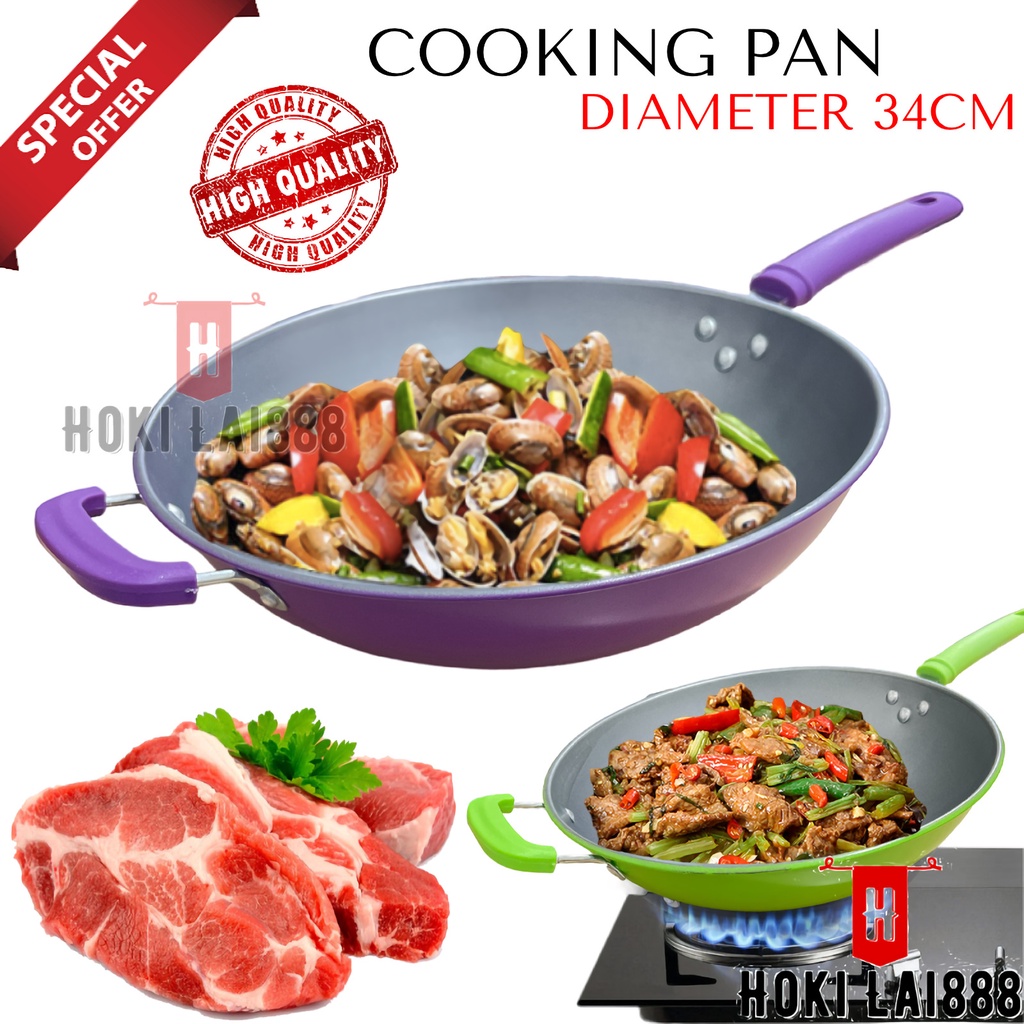 [HKL] PANCI WAJAN JUMBO UKURAN 34CM / FRYING PAN / FREE PAN / COOKING PAN / TEFLON JUMBO PENGGORENGAN BAHAN TEBAL