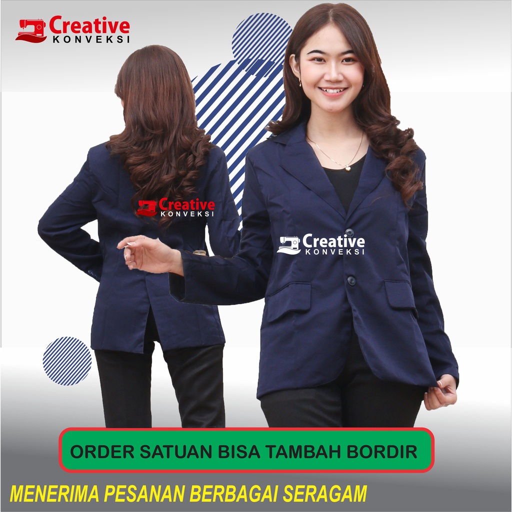 (BISA COD) Blazer Warna Biru Dongker Navy Wanita Formal Modern Kerja Kantor Interview Magang Sidang Kampus Kuliah / jas almamater sekolah / jas osis, rohis komunitas bisa tambah bordir