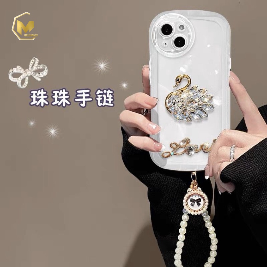 GC15 SOFTCASE WAVY GELOMBANG CLEAR DIAMOND SWAN LANYARD FOR IPHONE 7 8 7+ 8+ X XS XR XS MAX 11 12 13 14 PRO MAX MA4023