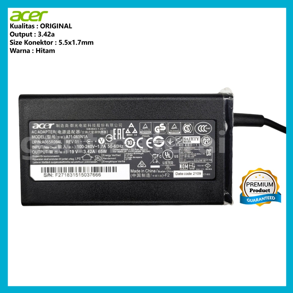 Adaptor Charger Acer Aspire E5 E5-475 E5-475G 3.42a logo acer