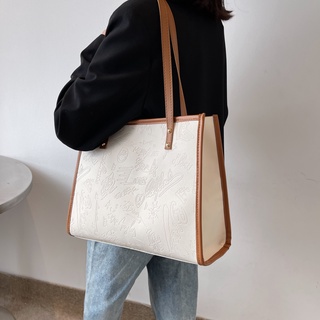 Bag Cartoon Embossed  Contrast  High-Capacity Tote Bag 10038