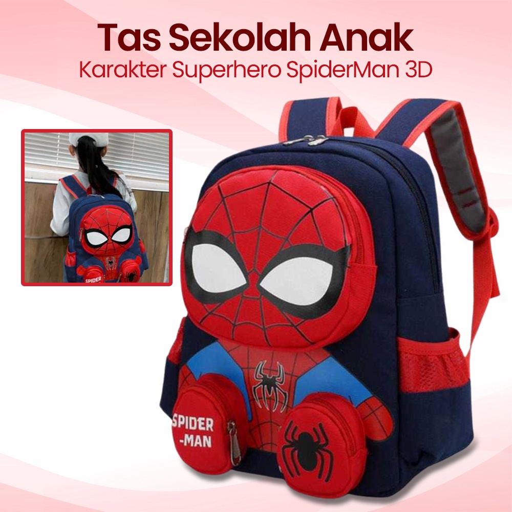 Tas Ransel Anak Sekolah Backpack Karakter Superhero SpiderMan 3D - 6388 - Red/Blue