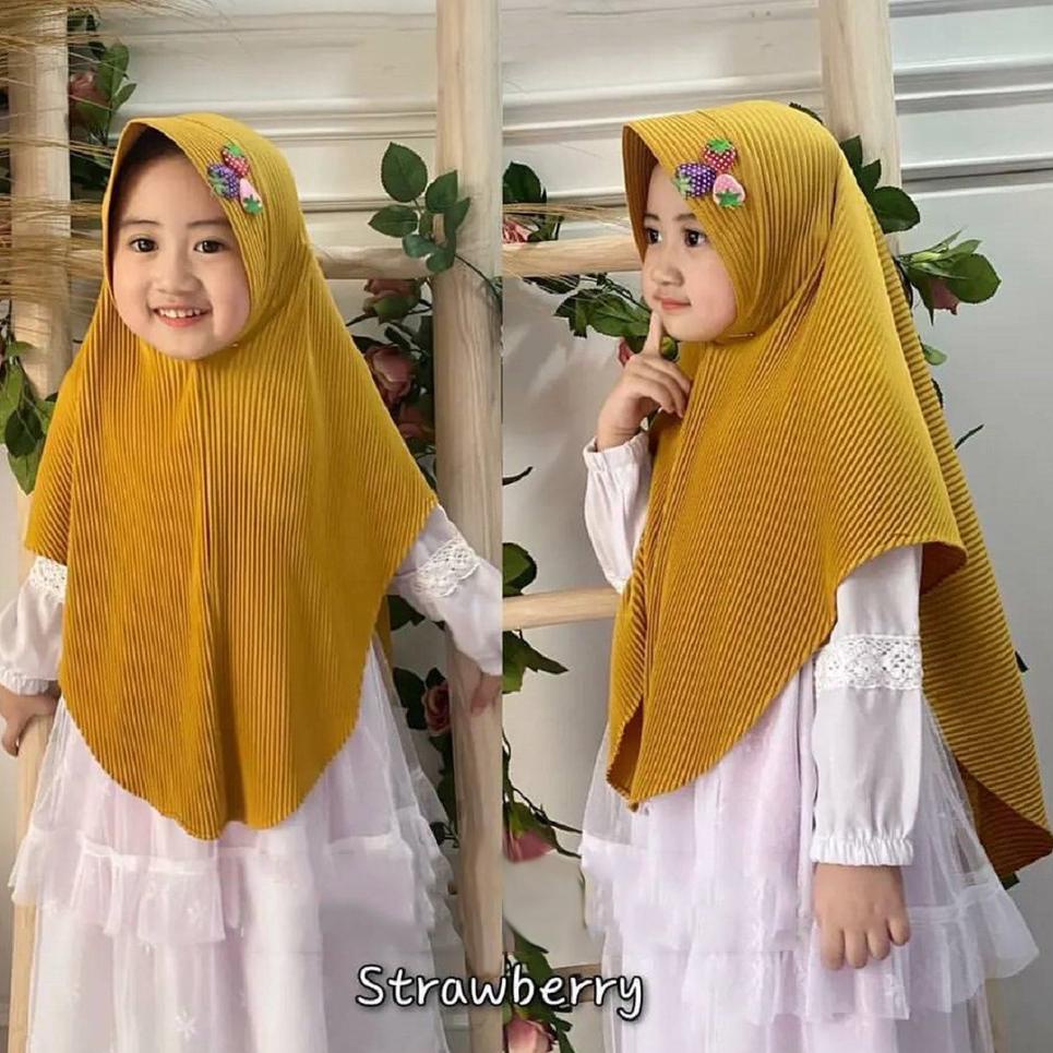 Terbaru BERGO ANAK STRAWBERRY NAQITA FULL PLISKET HIJAB ANAK PEREMPUAN BERGO PINGUIN KERUDUNG ANAK T