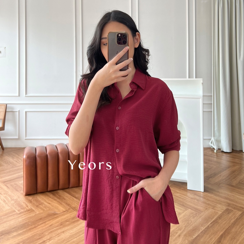 Yeors - Zoya Premium Crinkle Shirt - Baju Atasan Kemeja Wanita Murah Berkualitas - Korean Loose Blouse  - Loungewear - Kemeja Wanita Hijab - Blouse Shirt