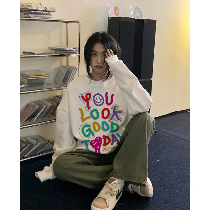 Sweater Oversize Letter Unisex Sweater Oversize Korean Style/sweater crewneck