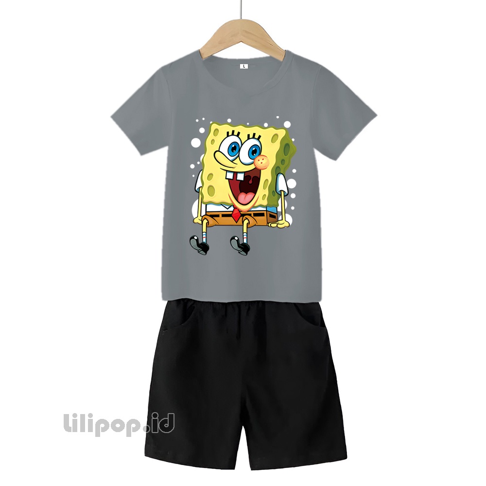 Baju Anak Stelan Kaos 3/4 sponge bob Cowok Cewek  Usia 2 - 7 Tahun Celana Pendek Harian