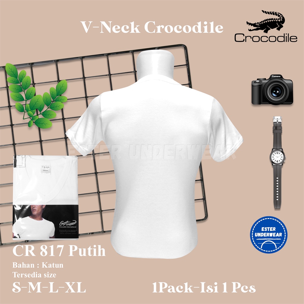 Oblong Pria V-neck CROCODILE  CR 817P PUTIH ISI-1PCS