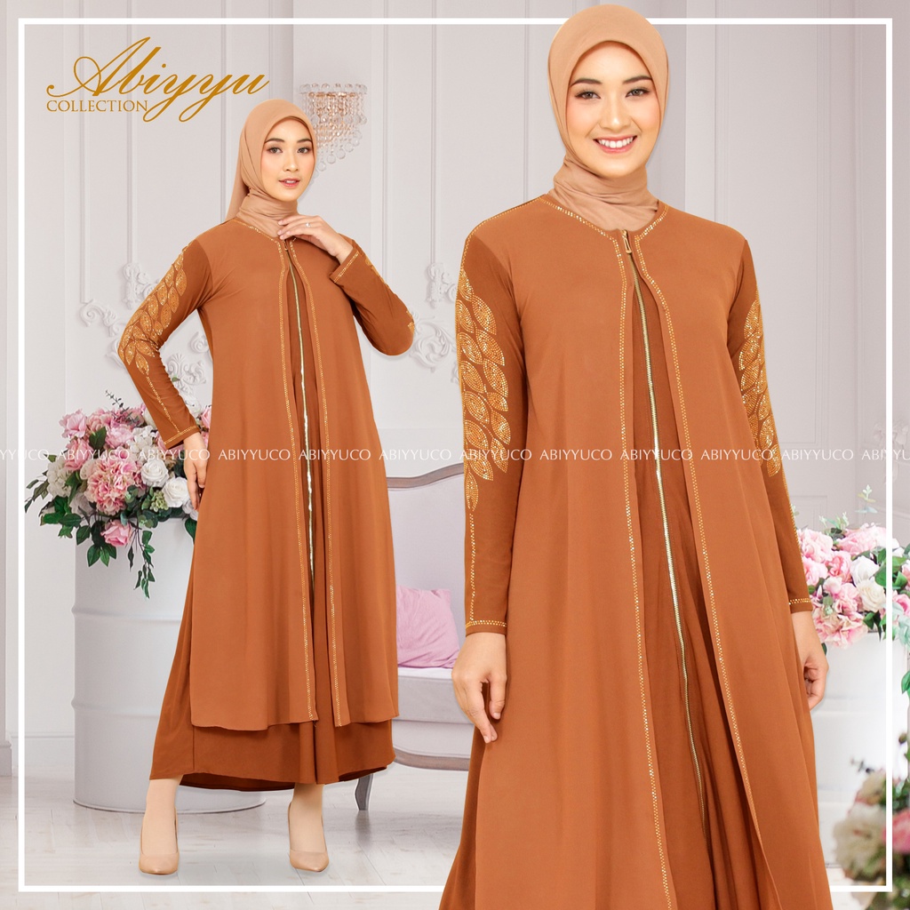 Abiyyuco TA9022 | Abaya Turki Ashanty Busui Gamis Turkey Termewah Hitam, Putih, Warna Warni Terbaru 2023 Turky Resleting Depan