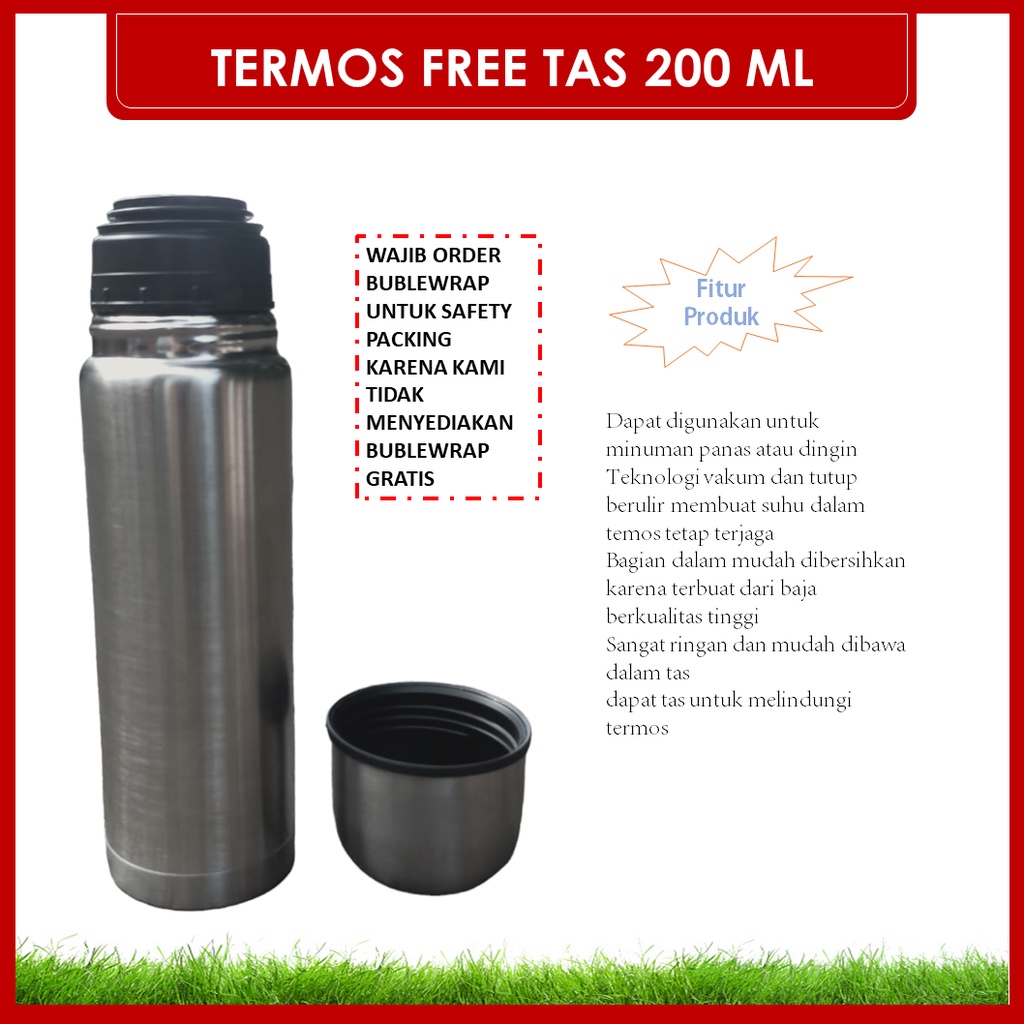 DEOS FREE TAS TERMOS HIGH GRADE VACUUM FLASK AIR BOTOL STEINLESS STEEL 200ML