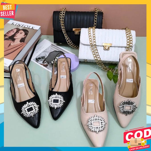 Sandal Sendal Fashion Pesta Selop Heels Hak Tahu Tinggi Kaca Jepit Wanita 3Cm Mewah Hak Tahu Terbaru