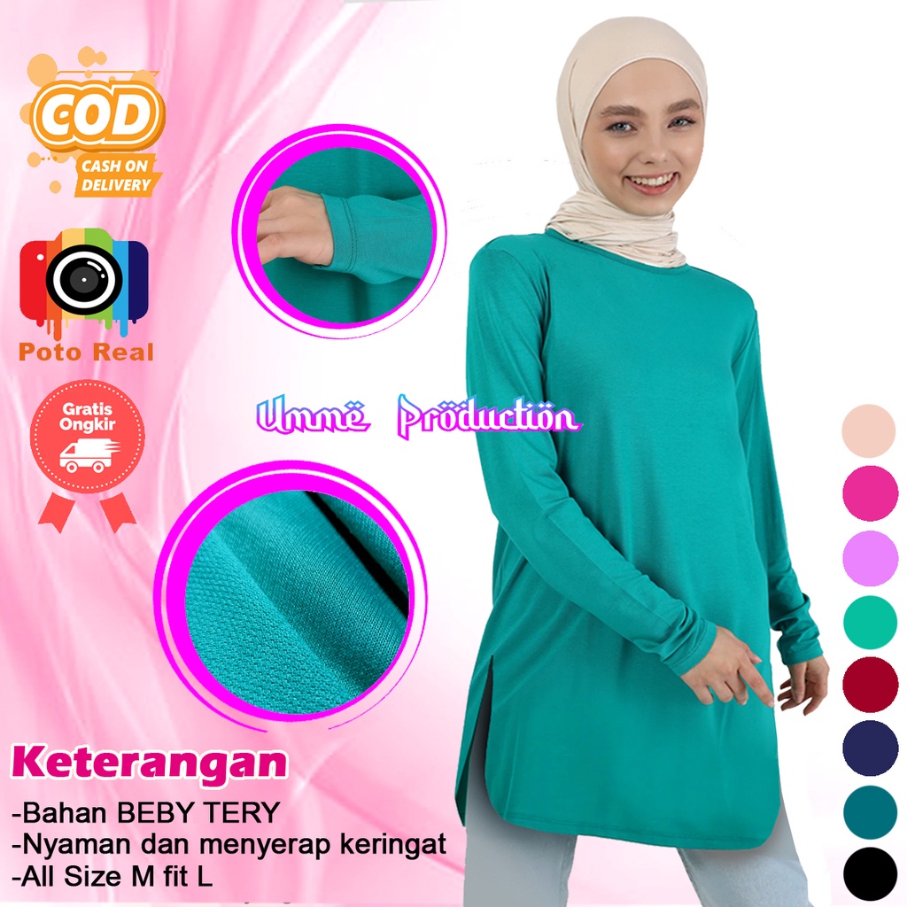 tunik wanita terbaru import hijau mint Populer baju kaos tunic atasan muslim dewasa remaja abg polos