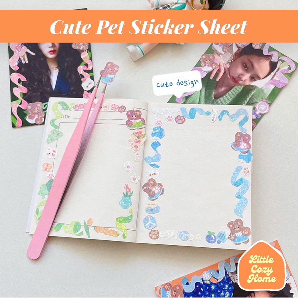 Cute Pet Sticker Sheet / Cute Cartoon Animals Roll Deco Stickers / Stiker Gulung Kertas Motif ala Korea Lucu Unik Murah Dekorasi Alat Tulis Kado Anak Perempuan