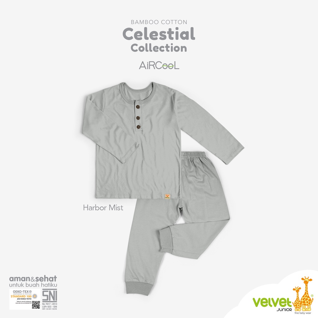 Baju Bayi Piyama Anak Setelan Panjang Celana Panjang Kancing Dada 9 Bulan 1-6 Tahun Velvet Junior Aircool Celestial Series