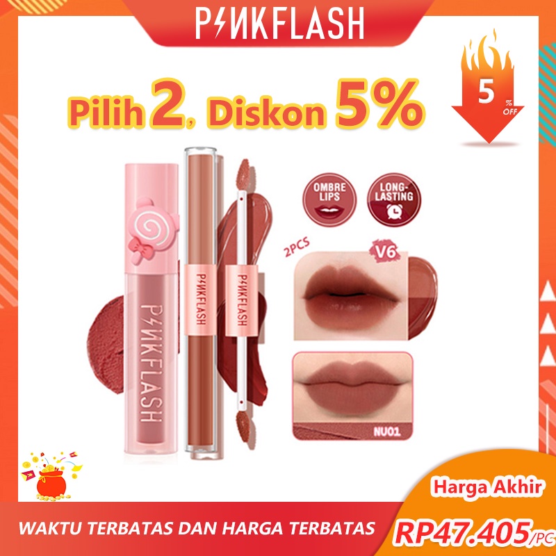 PINKFLASH Matte Lipstick Set  2 in 1 Lipstick Long Lasting Lipstik 2 Piece Liquid Lipstick Moisturising Tahan Lama