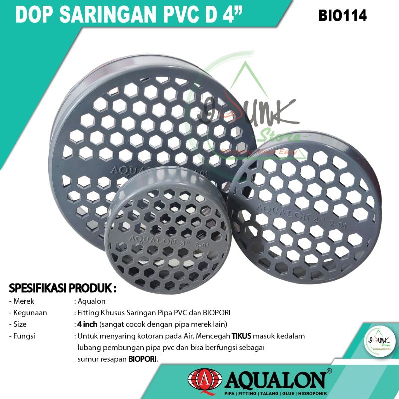 DOp saringan pipa PVC D 4 inch/ tutup bolong PVC 4 inch/ Dop biopori D 4 inch AQUALON