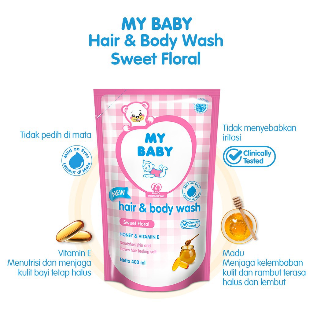 MY BABY HAIR &amp; BODY WASH REFILL 400ML SWEET FLORAL (HONEY &amp; VIT E)