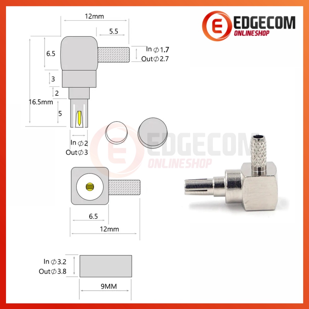 Konektor CRC9 Male elbow 90 degree RG316 Crimp Konektor Modem USB CRC9